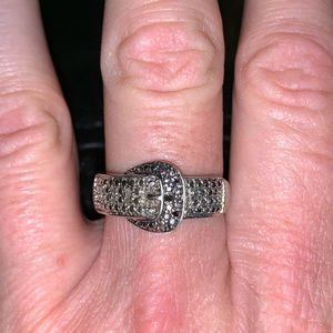 Sterling Cz/black diamond buckle ring
